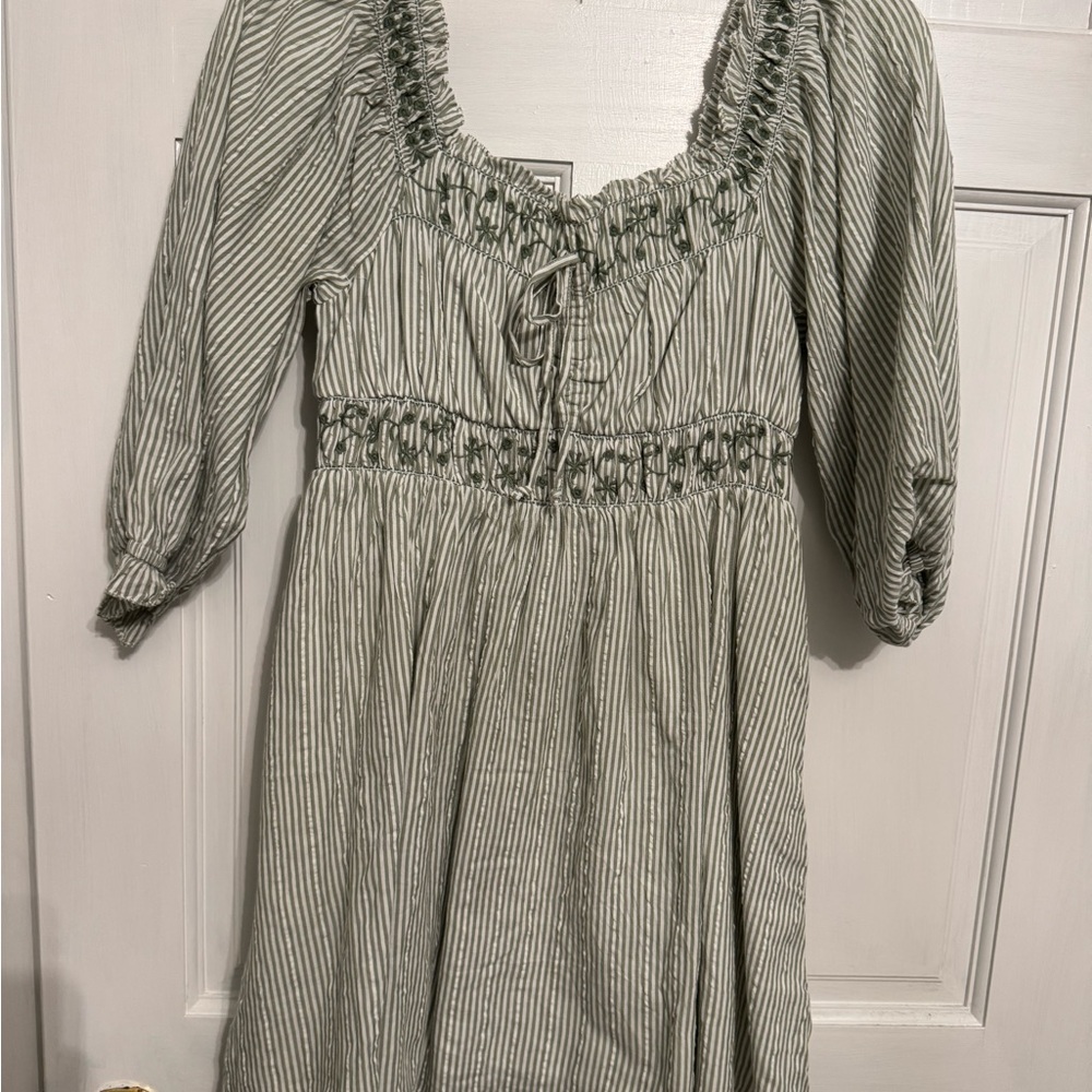 American Eagle Green and White Striped dress